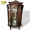 Image 3 : Antique Oak Triple Glass Cured Cabinet With Leaded Glass Diamond Pattern Features On Claw Feet
