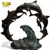 Image 2 : Vintage LIOH Signed Bronze Statue : School Of Dolphins Jumping Over A Wave
