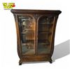 Image 2 : Incredible Quartersawn Oak Double Glass Front Door Cabinet With Detailed Lions Feet
