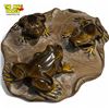 Image 2 : Vintage Soapstone Carved Lily With Cats Eye Stone Frogs