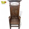 Image 1 : Antique Quartersawn Oak Hall Chair With Detailed Carved Back