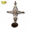 Image 2 : Vintage Cast Metal Fleur De Lis Style Cross Candle Holder