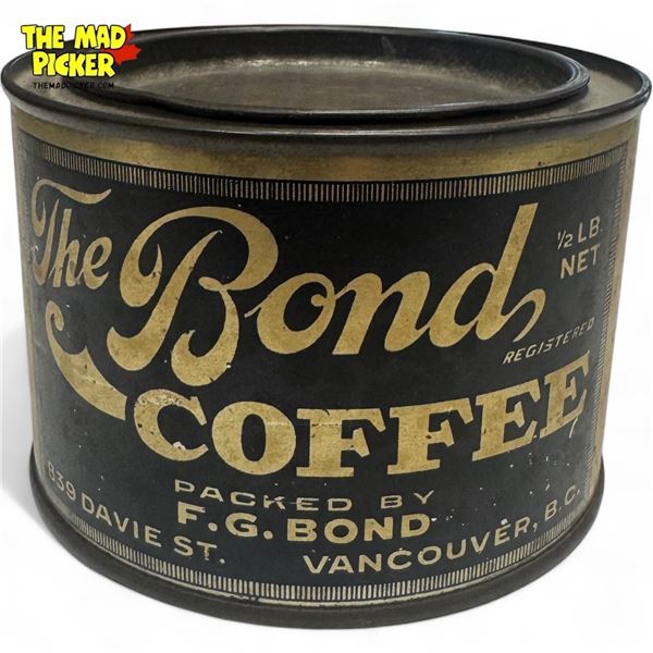 Vintage The Bond 1/2 Lb Coffee Tin, Vancouver B.C
