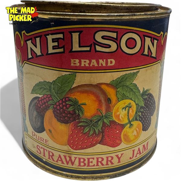 Vintage Paper Label Nelson Brand Pure 4 Lb Strawberry Jam Tin