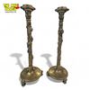 Image 2 : Pair Of Chinese Brass Footed Carved And Embossed Candlestick With Dragon Motif