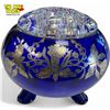 Image 1 : Vintage Blue Glass Flower Frog With Silver Overlay