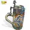 Image 1 : Vintage Hand Painted Glass Beer Stein, Feude With Enamel Top