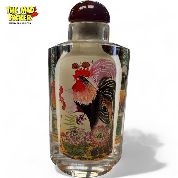Vintage Asian Snuff Bottle With Rooster Motif