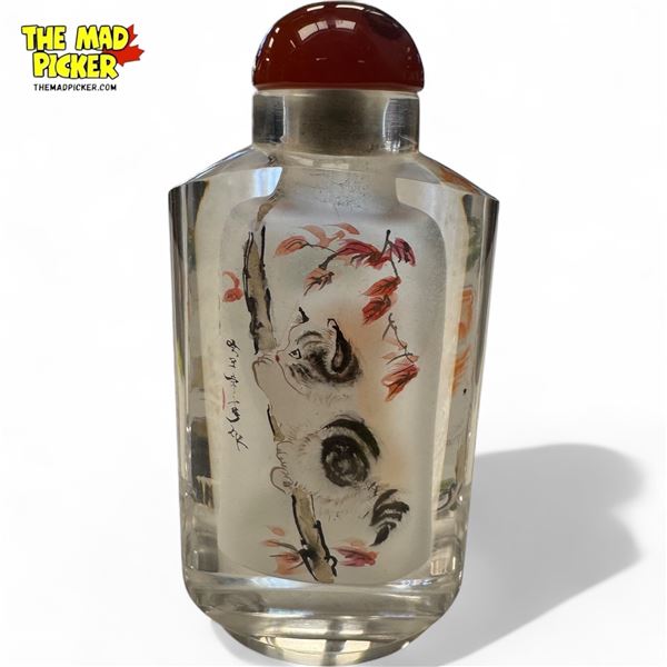 Vintage Asian Snuff Bottle With Cat Motif