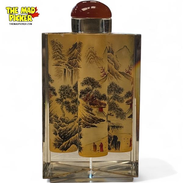 Vintage Asian Snuff Bottle With Landscape Shrine Motif