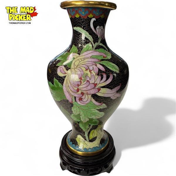 Vintage Cloisonne Vase With Floral Motif, On Stand