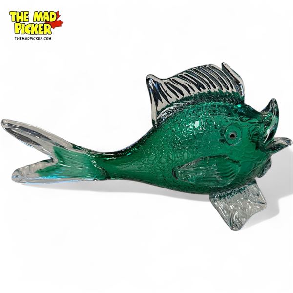 Vintage Hand Blown Green Art Glass Fish