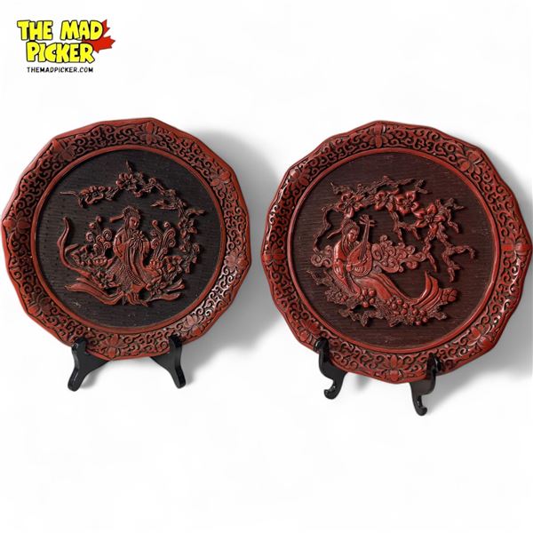 Pair Of Carved Cinnabar Plates