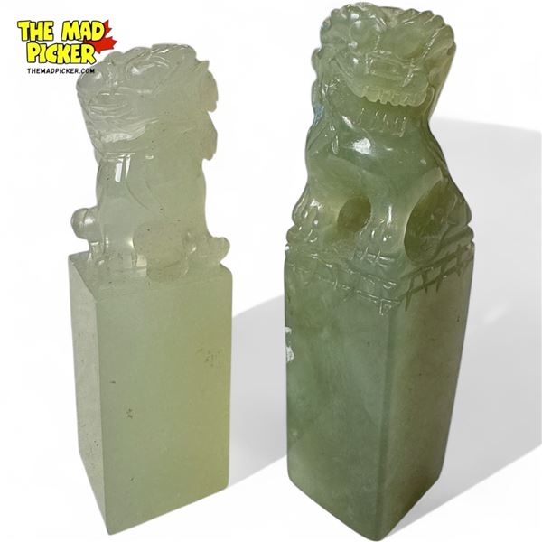 Pair Of Carved Jade Foo Dog Seals