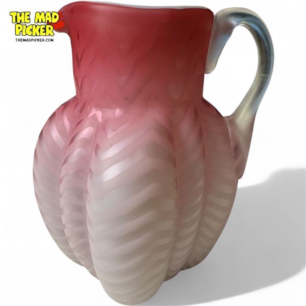 Victorian Mount Washington Pink Mother Of Pearl Satin Glass Herringbone Pitcher