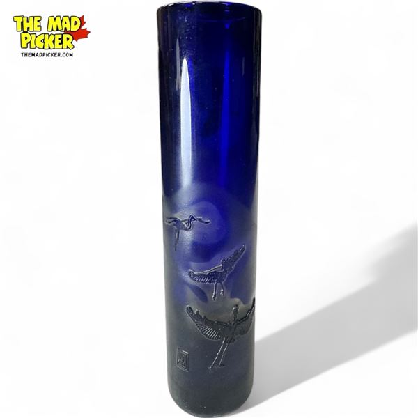 Vintage Embossed Art Nouveau Art Glass Vase With Cranes