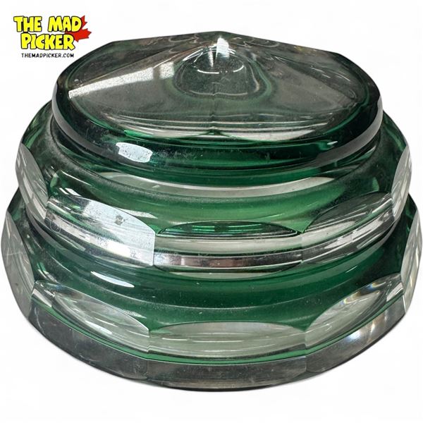 Green Cut Glass Lidded Candy Dish