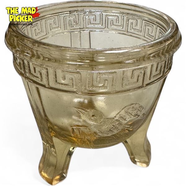 Vintage Uranium Art Glass Vase With Bird Motif