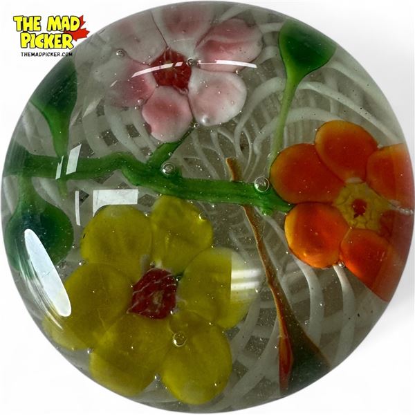 Vintage Flower Motif Art Glass Paper Weight
