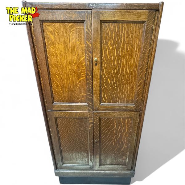 Vintage Macey 4 Door 2 Tier Quarter Sawn Oak Storage Cabinet