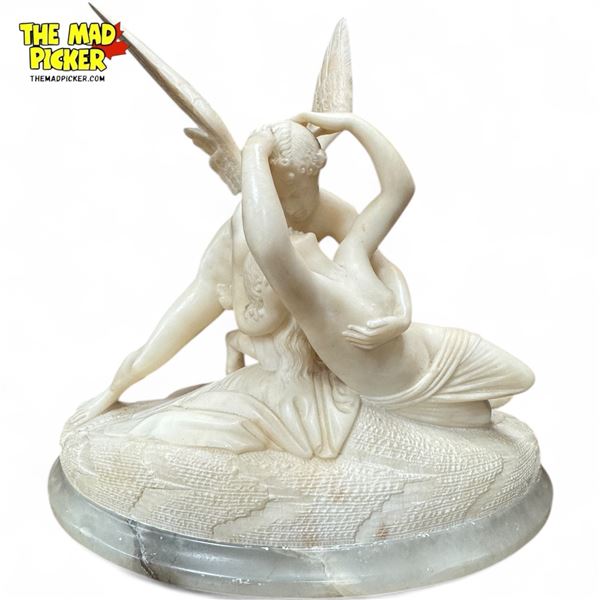 Vintage Alabaster Sculpture Of Cupid & Spyche By Antonio Canova