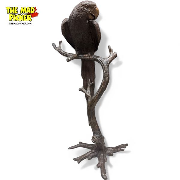 Large Bronze Sculpture Of Parrot On Tree