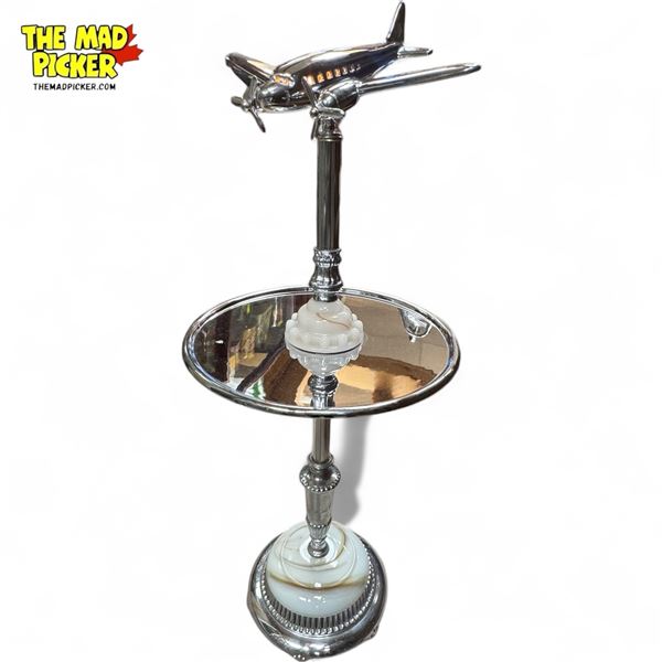 Vintage Art Deco Chrome Airplane Light Up Side Table
