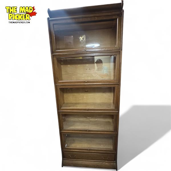 Vintage Weis-Knechtel Hanover Ont. 5x Tier Oak Stacking Lawyer Case With Bottom Pull Out Drawer