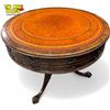 Image 2 : Vintage Leather Top Round 2x Drawer Table With Ball In Claw Feet
