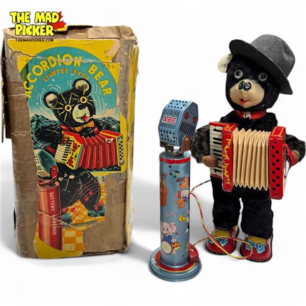 Vintage Accordion Bear With Lighted Eyes Toy
