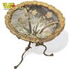 Image 2 : Vintage Embossed Brass Plant Stand With Etched Glass Top With Floral Motif