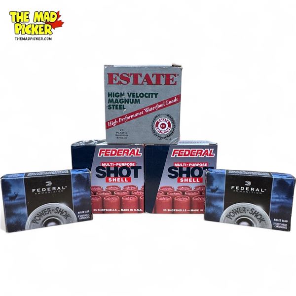 85x 12 Gauge Shotgun Shells Federal & Estate Brands: 2 3/4" & 3", 8 Shot, 3 Shot & Slugs Ammunition