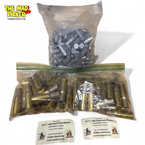 Martini Henry .577/477 Unprimed Cases (Large Pistol Primers) & Lead Projectiles/Bullets