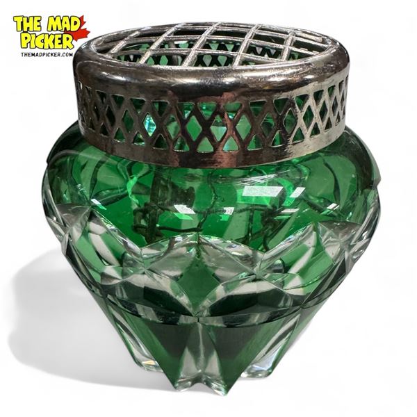 Vintage Green Cut Glass Flower Frog