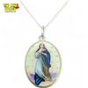 Image 3 : Antique Austrian Silver .935 - Enamelled Virgin Mary Pendant On .925 Silver Chain