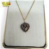 Image 2 : Antique Bohemian Garnet Heart Pendant - Gilt Silver On 10k Gold Chain