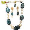 Image 2 : Vintage Miriam Haskell Glass Faux Lapis & Pearl Necklace With Bird Catch & Matching Earrings