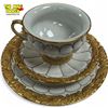 Image 2 : 3x Piece Vintage Meissen 24k Gold Encrusted Rimed Pattern/Golden Baroque Teacup, Saucer, & Plate