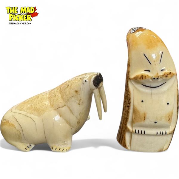 Inuit Carved Walrus and Sperm Whale Tooth
