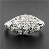 Image 2 : Antique Art Deco Platinum 0.81 ctw Old Cut Diamond Detailed Etched Domed Band Ri