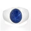 Image 6 : Vintage Men's 14k White Gold Bezel Linde Blue Star Sapphire Textured Dome Ring