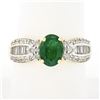 Image 1 : 14k TT Gold 1.86 ctw Oval Prong Emerald w/ Baguette & Round Diamond Sides Ring