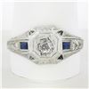 Image 1 : Antique Art Deco 18k Gold .40 ctw Old Diamond & French Sapphire Hand Engraved Ri