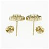 Image 5 : New 14k Yellow Gold 1.33 ctw Diamond Emerald Halo Milgrain Flower Cluster Earrin