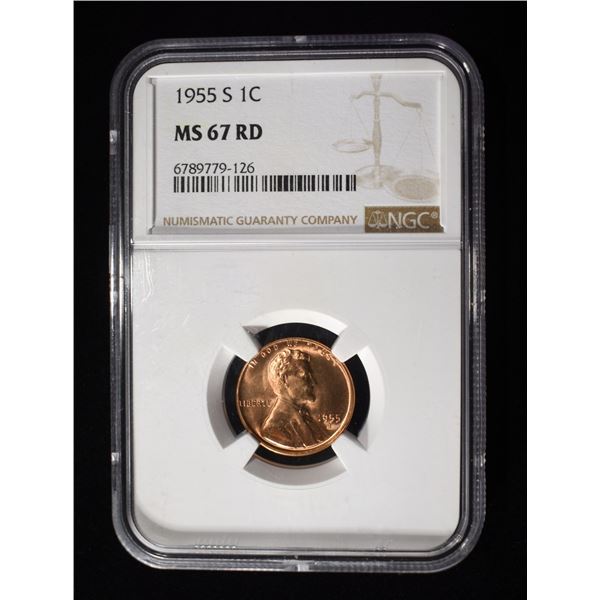1955-S LINCOLN WHEAT CENT NGC MS 67 RD