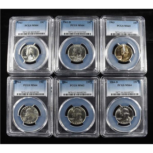 (6) WASHINGTON QUARTERS PCGS GRADED