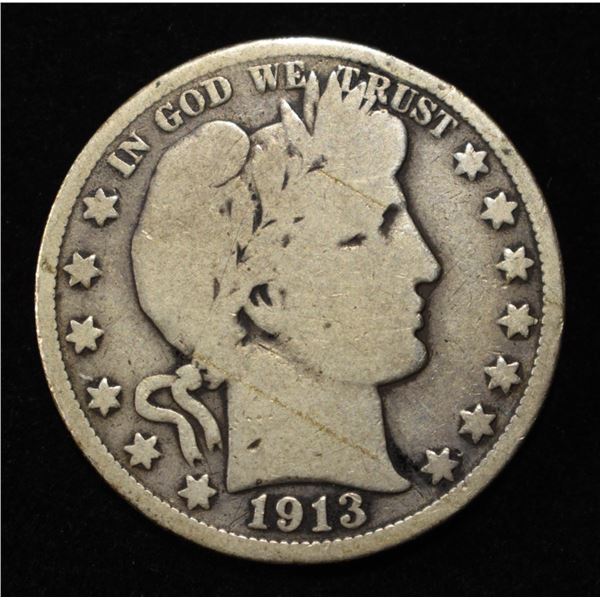1913 BARBER HALF DOLLAR VG