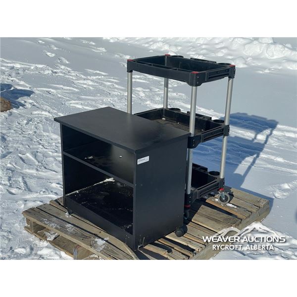 (1) 3 TIER ROLLING SHOP CART W/ 2 TIER WOOD SHELF