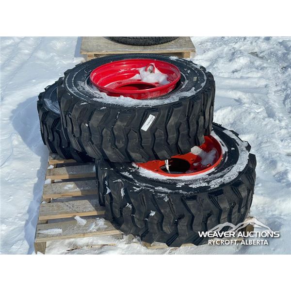 (3) BEAVER 12-16.5 SKID STEER TIRES W/RIMS
