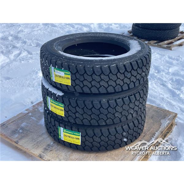 (3) GRIZZLY 225/70R19.5 TIRES-16PR